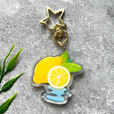 Lemon acrylic keychain. Double-sided, backside is the same design, but reversed.