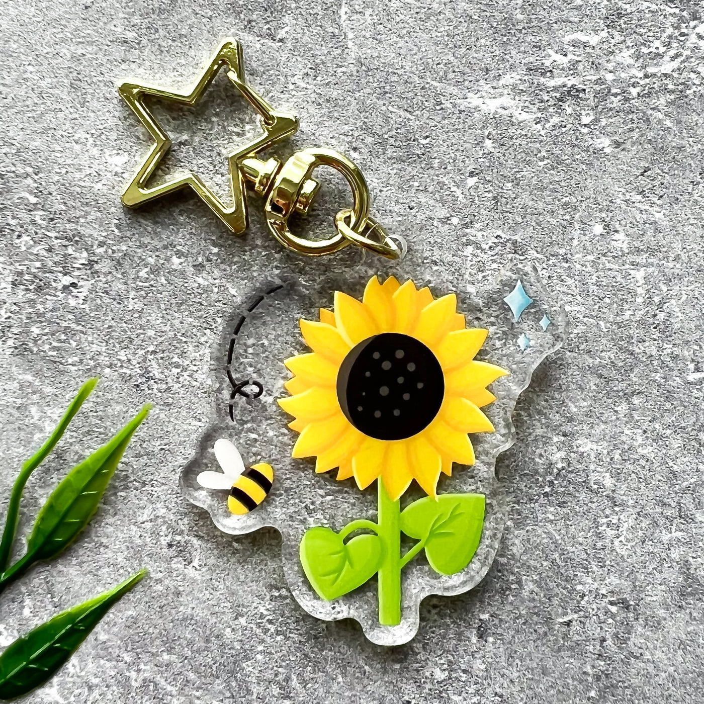 Sunflower acrylic keychain. Double-sided, backside is the same design, but reversed.