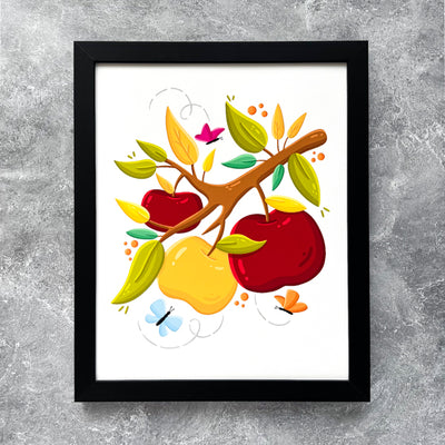 Bring the life and the autumn colors to your favorite home or office space with our Apple Branch art print! This original design is featuring an autumn apple branch in bold, bright colors.