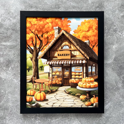 Bring the life and the autumn colors to your favorite home or office space with our Autumn Bakery art print! This original design is featuring cottage style bakery in bold, bright colors.