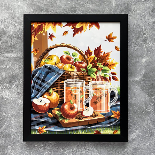 Bring the life and the autumn colors to your favorite home or office space with our Apple Cider art print! This original design is featuring apple picking, apple cider in bold, bright colors.