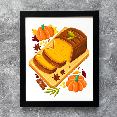 Bring the life and the autumn colors to your favorite home or office space with our Pumpkin Bread art print! This original design is featuring an autumn dessert in bold, bright colors.