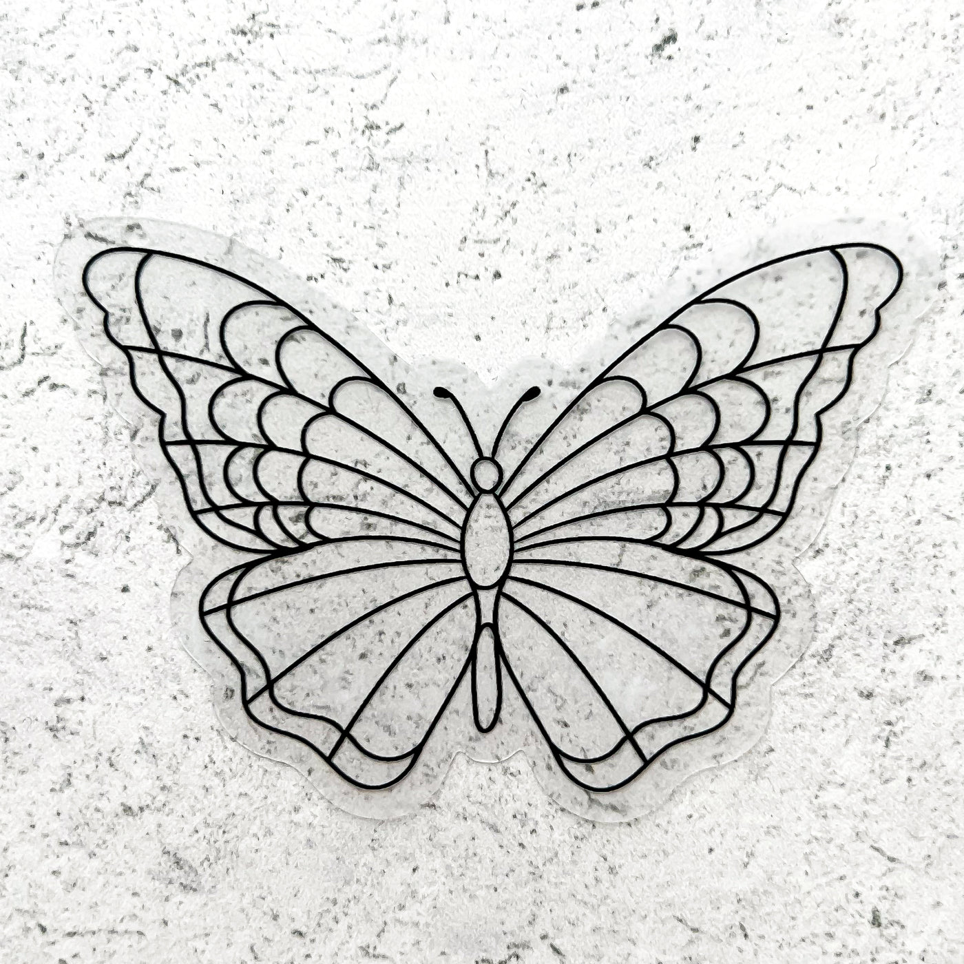 Line drawn butterfly clear vinyl sticker comes with a solid white backing by Simpliday Paper, Olga Nagorna.