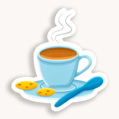 Waterproof coffee and cookies thick vinyl sticker, offered in classic white with white background and white border or clear sticker with a solid white backing, but is clear once the backing is removed. Simpliday Paper by Olga Nagorna