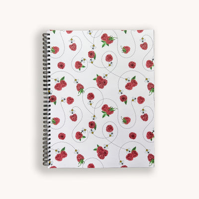 The Raspberry Bee notebooks feature raspberries with circling bees around them. A good size to collect recipes, write lessons, daily notes and so much more!