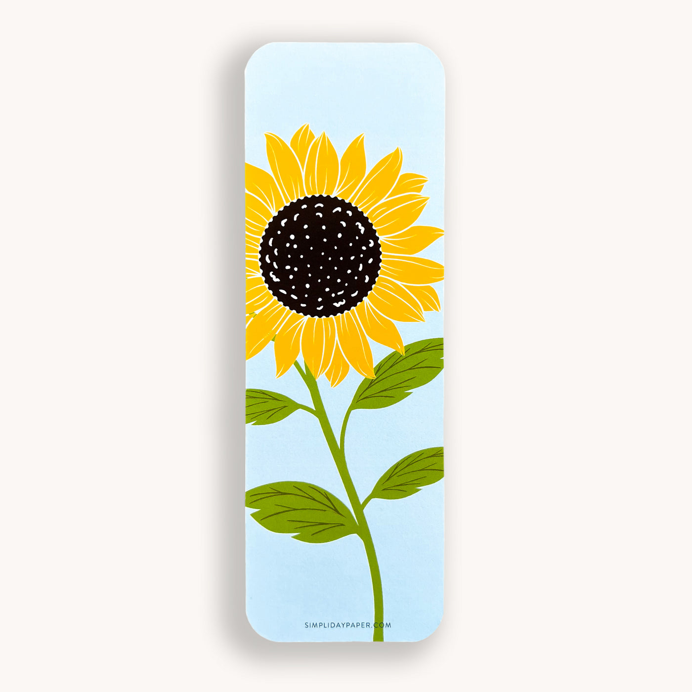 Sunflower on sky blue background bookmark with rounded corners by Simpliday Paper, Olga Nagorna.